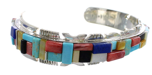 Multicolor Inlay And Sterling Silver Southwest Cuff Bracelet EX27443