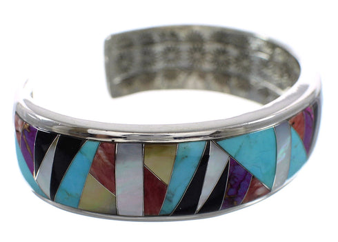 Multicolor Inlay And Authentic Sterling Silver Cuff Bracelet RS40944