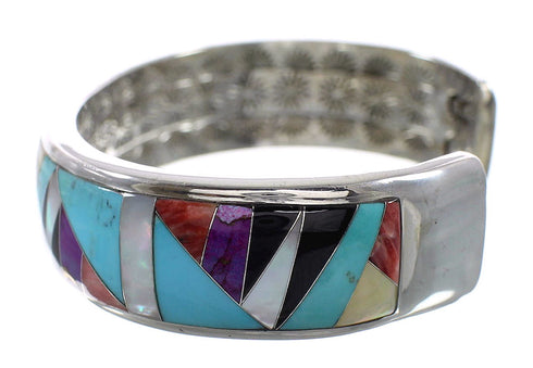 Multicolor Inlay And Authentic Sterling Silver Cuff Bracelet RS40944