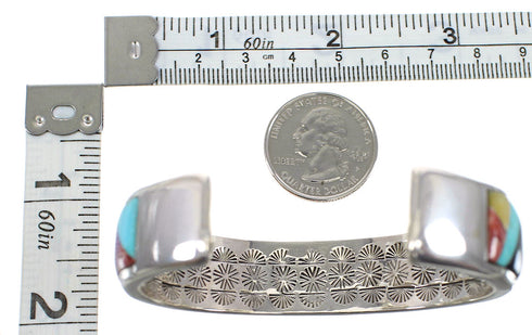 Multicolor Inlay And Authentic Sterling Silver Cuff Bracelet RS40944
