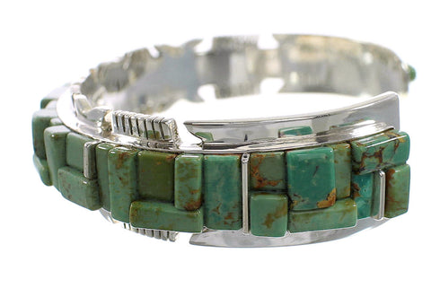 Turquoise Inlay Jewelry Genuine Sterling Silver Cuff Bracelet EX27436