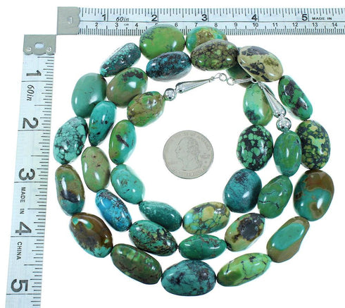 Genuine Sterling Silver Turquoise Navajo Bead Necklace AX102112