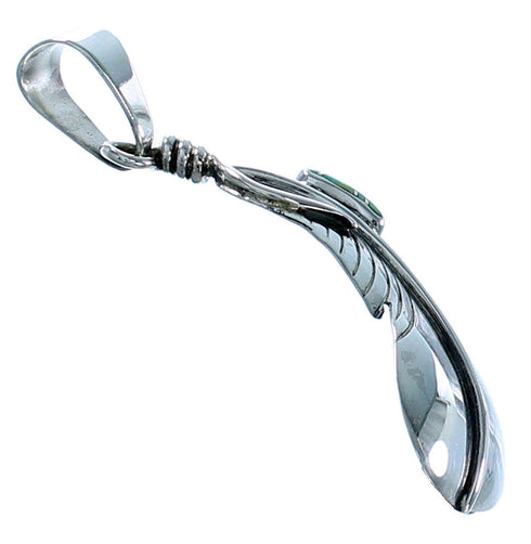 Authentic Silver Turquoise Southwest Feather Pendant GS73528