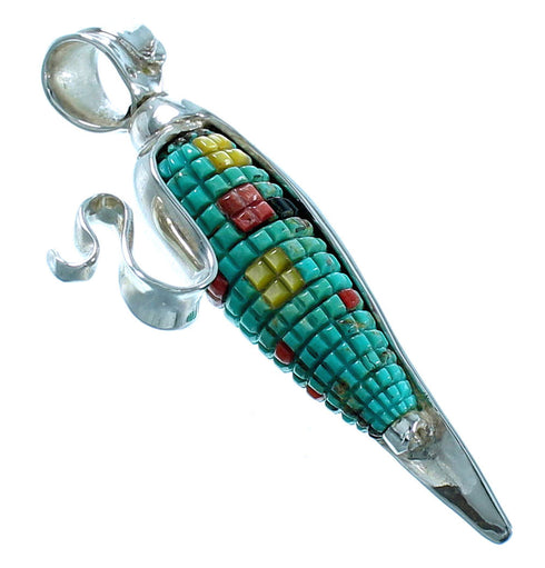 Southwestern Silver Multicolor Corn Reversible Pendant MW77575
