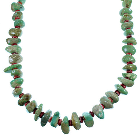 Navajo Genuine Sterling Silver Turquoise Red Oyster Shell Bead Necklace SX108109