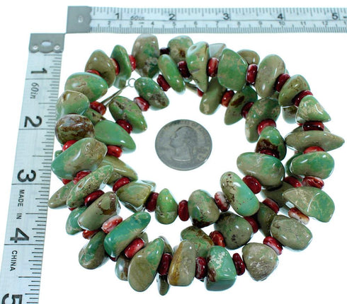 Navajo Genuine Sterling Silver Turquoise Red Oyster Shell Bead Necklace SX108109