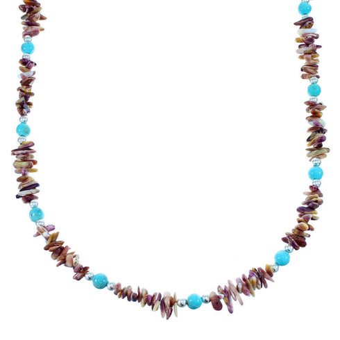 Navajo Turquoise And Oyster Shell Sterling Silver Bead Necklace SX108131