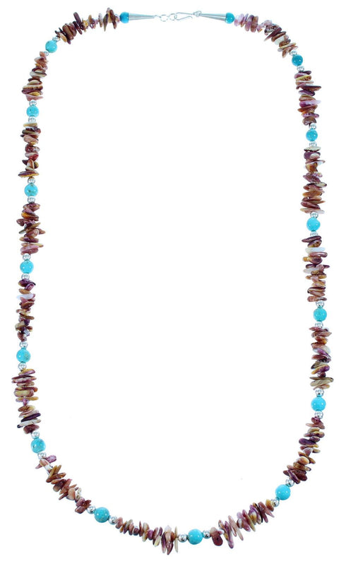 Navajo Turquoise And Oyster Shell Sterling Silver Bead Necklace SX108131