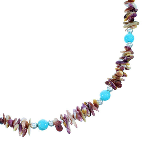 Navajo Turquoise And Oyster Shell Sterling Silver Bead Necklace SX108131