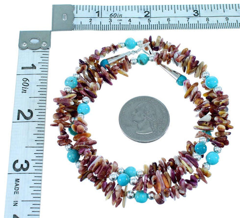 Navajo Turquoise And Oyster Shell Sterling Silver Bead Necklace SX108131