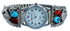 Turquoise Coral Genuine Sterling Silver Navajo Buffalo Watch RX108565