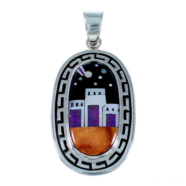 Multicolor Silver Native American Village Design Pendant YS69955