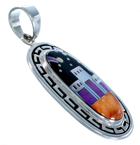 Multicolor Silver Native American Village Design Pendant YS69955