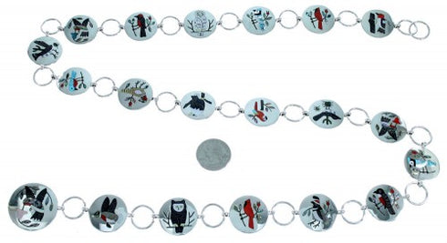Sterling Silver Multicolor Bird Zuni Indian Link Concho Belt SX109220