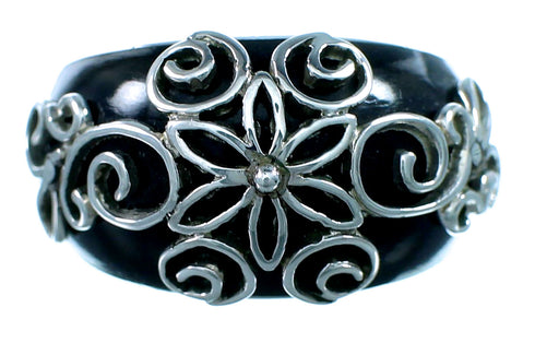 Southwest Sterling Silver Jet Ring Size 4-3/4 YS60920