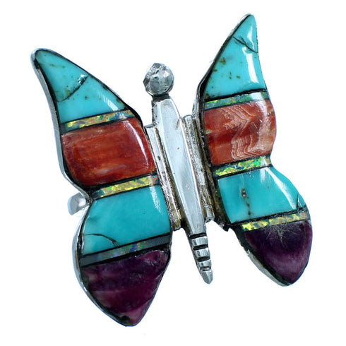 Genuine Sterling Silver And Multicolor Butterfly Southwestern Ring Size 8-1/4 RX112890