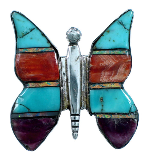 Genuine Sterling Silver And Multicolor Butterfly Southwestern Ring Size 8-1/4 RX112890