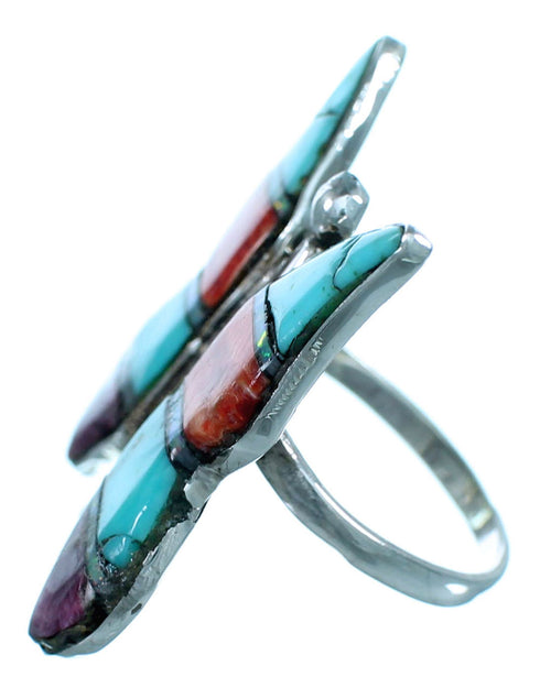 Genuine Sterling Silver And Multicolor Butterfly Southwestern Ring Size 8-1/4 RX112890