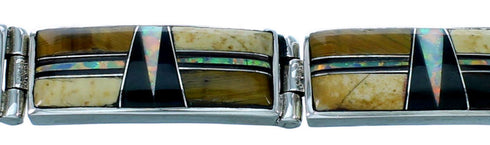 Southwest Multicolor And Sterling Silver Link Bracelet RX112791