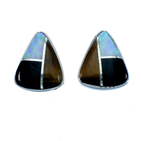 Sterling Silver Multicolor Inlay Southwestern Post Earrings LX113031