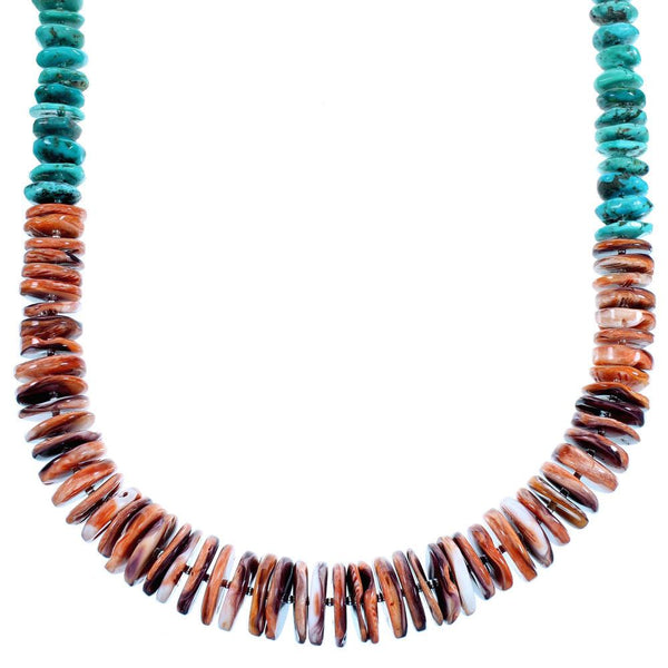 Southwestern Sterling Silver Turquoise And Oyster Shell Bead Necklace RX114150