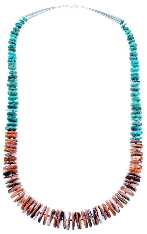 Southwestern Sterling Silver Turquoise And Oyster Shell Bead Necklace RX114150