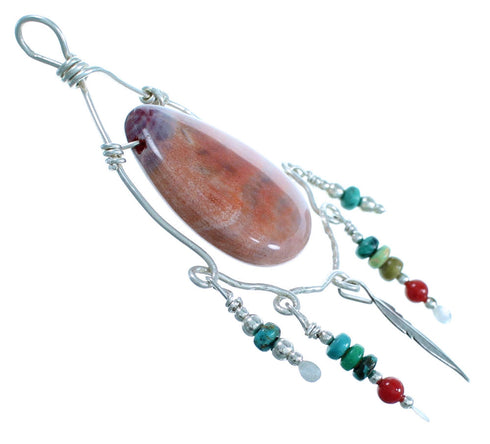 Genuine Sterling Silver Southwest Feather Multicolor Pendant RX114683