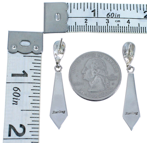 Southwestern Sterling Silver Multicolor Inlay Post Dangle Earrings RX115192