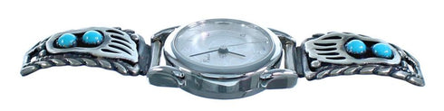 Turquoise Bear Paw Old Pawn Style Sterling Silver Stretch Watch RX117288
