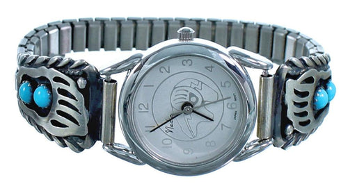 Turquoise Bear Paw Old Pawn Style Sterling Silver Stretch Watch RX117288