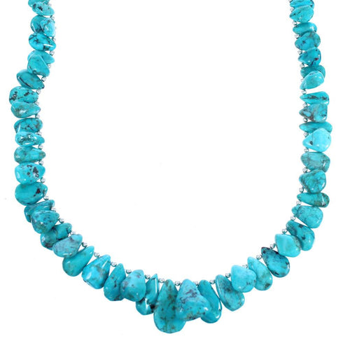 Southestern Turquoise Sterling Silver Tear Drop Bead Necklace DX117662