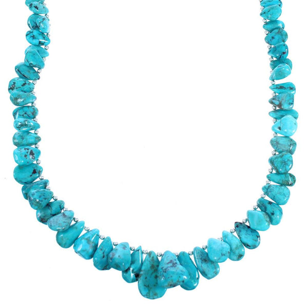 Southestern Turquoise Sterling Silver Tear Drop Bead Necklace DX117662