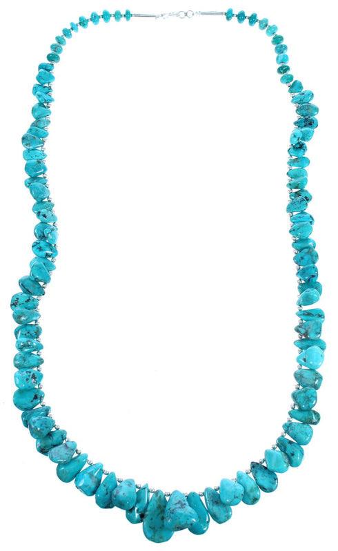 Southestern Turquoise Sterling Silver Tear Drop Bead Necklace DX117662