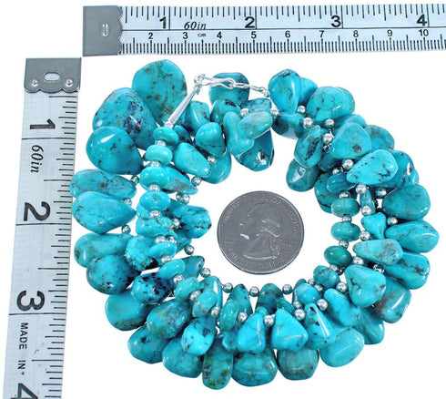 Southestern Turquoise Sterling Silver Tear Drop Bead Necklace DX117662