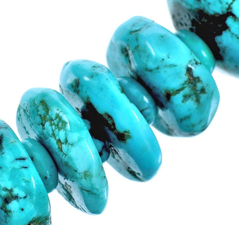 Genuine Sterling Silver And Turquoise Southwestern Bead Necklace DX117671