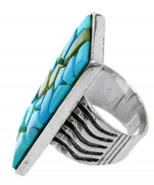 Southwest Turquoise Inlay Silver Ring Size 5-3/4 MW73971