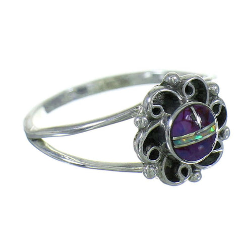 Sterling Silver Magenta Turquoise And Opal Inlay Ring Size 5-1/2 RX102051