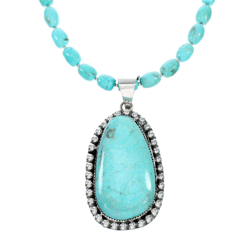 アクセサリー indian jewelry navajo pendant&necklace Sterling Silver Turquoise Navajo Bead Pendant Necklace Set TX10322