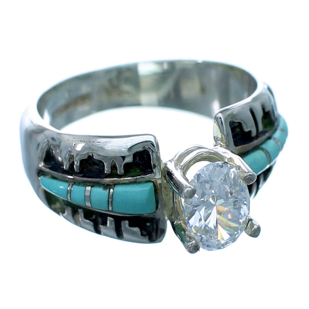 Turquoise Inlay Sterling Silver Southwestern Cubic Zirconia